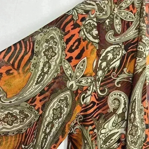 Expresso Womens Kimono/Duster Burnt Orange Black 3X Waterfall Sheer Paisley EUC - Picture 3 of 8